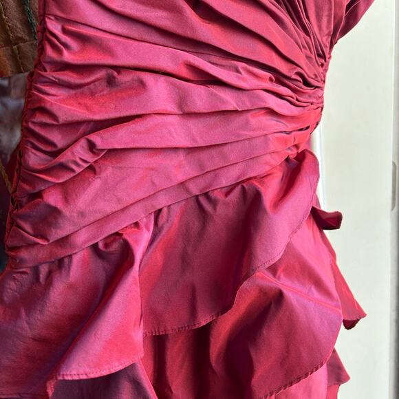 Vintage Tadashi 90s/Y2K Iridescent Ruched Knee Length Dress w Ruffles - Picture 15 of 15